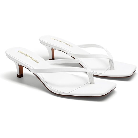 Dream Pairs Women White Faux Leather  Square Open Toe  Low Heels Sandals Shoes - Picture 3 of 8